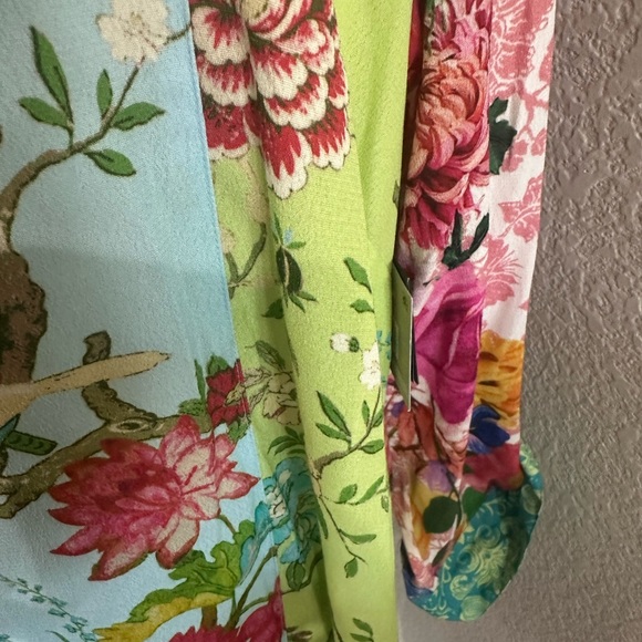 NWT John Mark Teal pink green artsy floral bohemian roll tab Shirt 1x - Picture 3 of 11